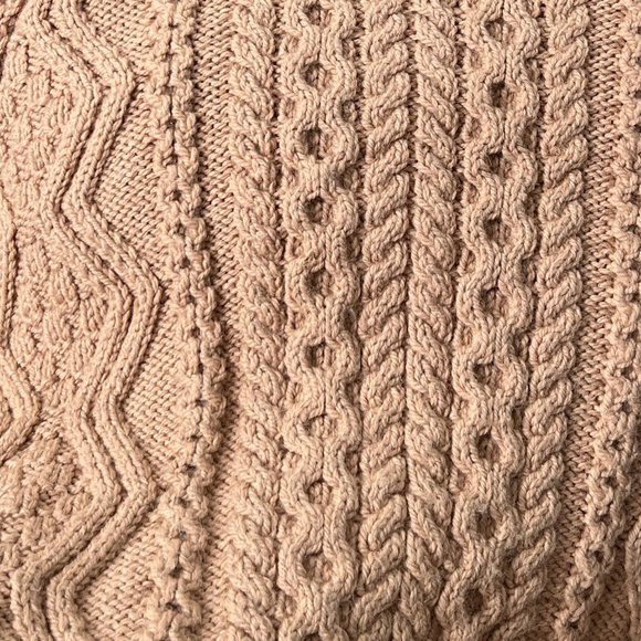 Vintage 100% Wool Cable Knit Turtleneck Oversized Sweater Preppy Fisherman Camel - Picture 5 of 7